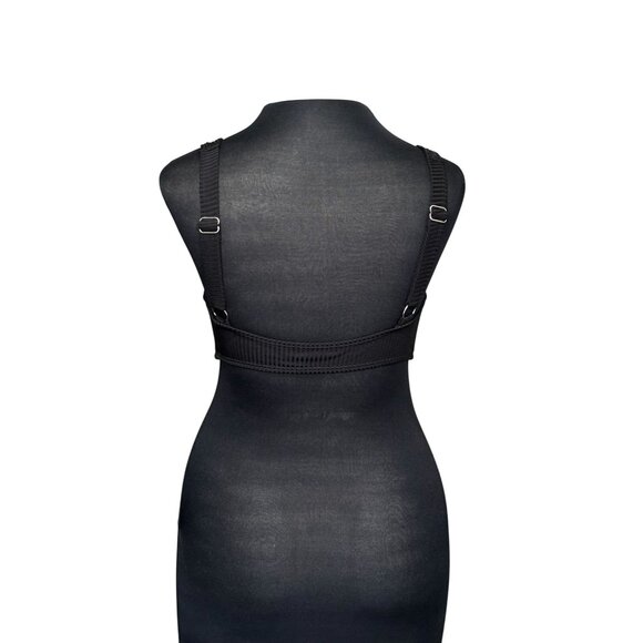 Black Ribbed Plunge Bralette With Adjustable Straps & Front Clasp - Size S - Picture 2 of 8